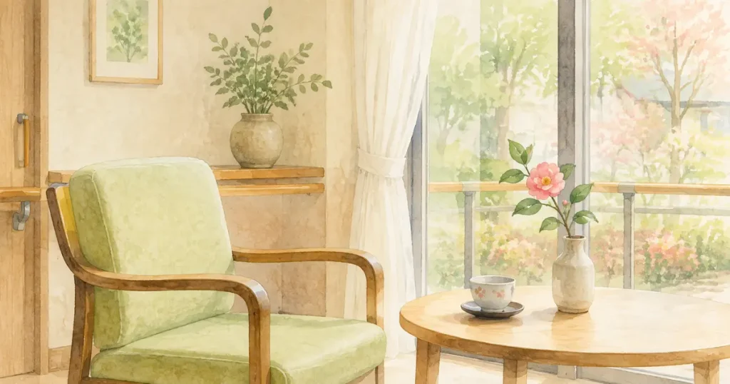 窓辺の椅子と湯呑みと一輪の花
