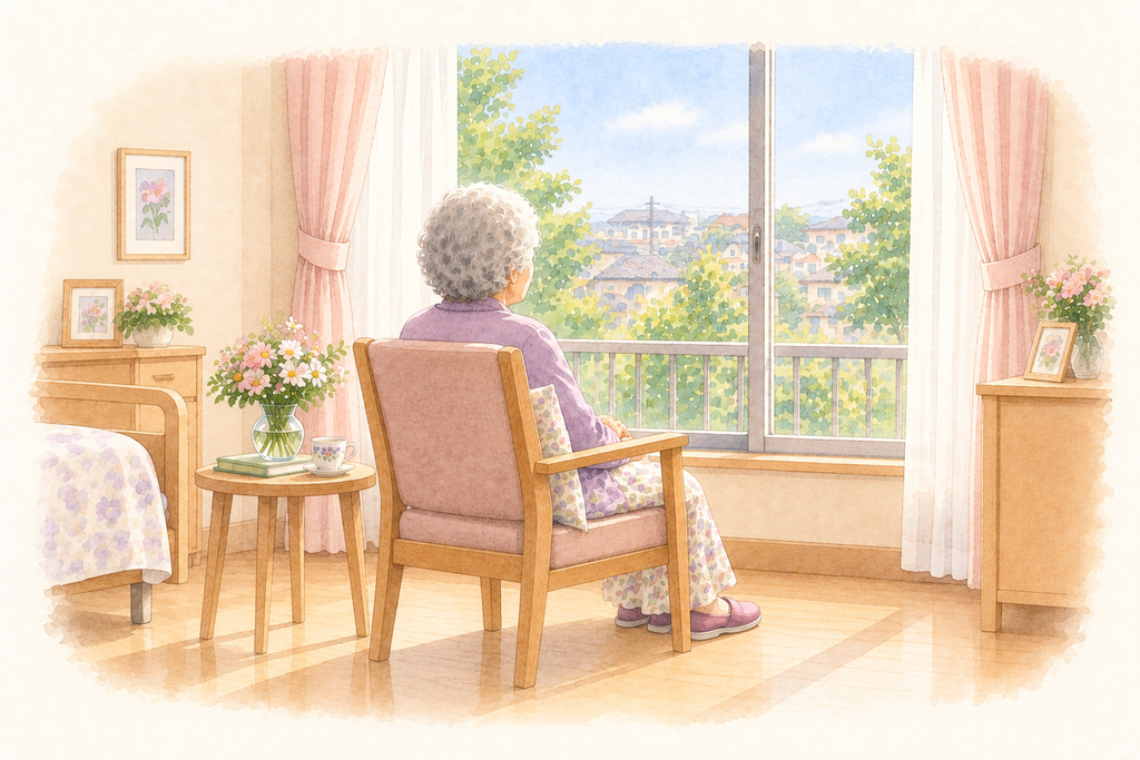 窓辺の椅子に座る母の後ろ姿
